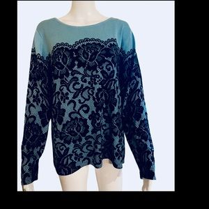 Sky blue and black Bob Mackie sweater
